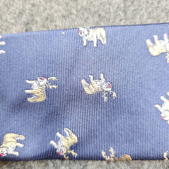J Crew Christmas Tie Pug Reindeer Dog 100% Silk Blue 61" Long Necktie J.Crew - Picture 4 of 10